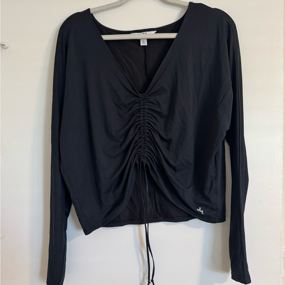 Joy Lab Black Ruched Drawstring Long Sleeve Top – XL